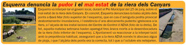 Notícia publicada al número 71 de la publicació L'ERAMPRUNYA (Juliol de 2009) sobre la l'estat en el que es troba la Riera dels Canyars de Gav Mar